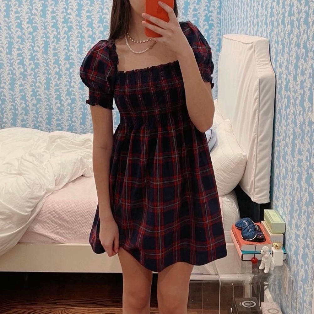 Athena Nap Dress Navy Tartan Hill House